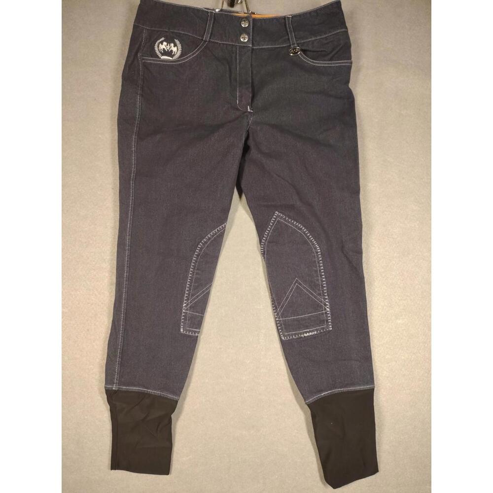 Equine Couture Blakely Knee Patch Ladies 30 Navy Breeches Contrast stitch